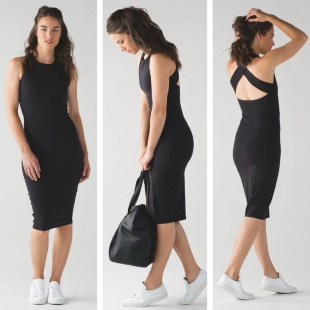 lululemon athletica Black Cross-Back Midi Bodycon Dress